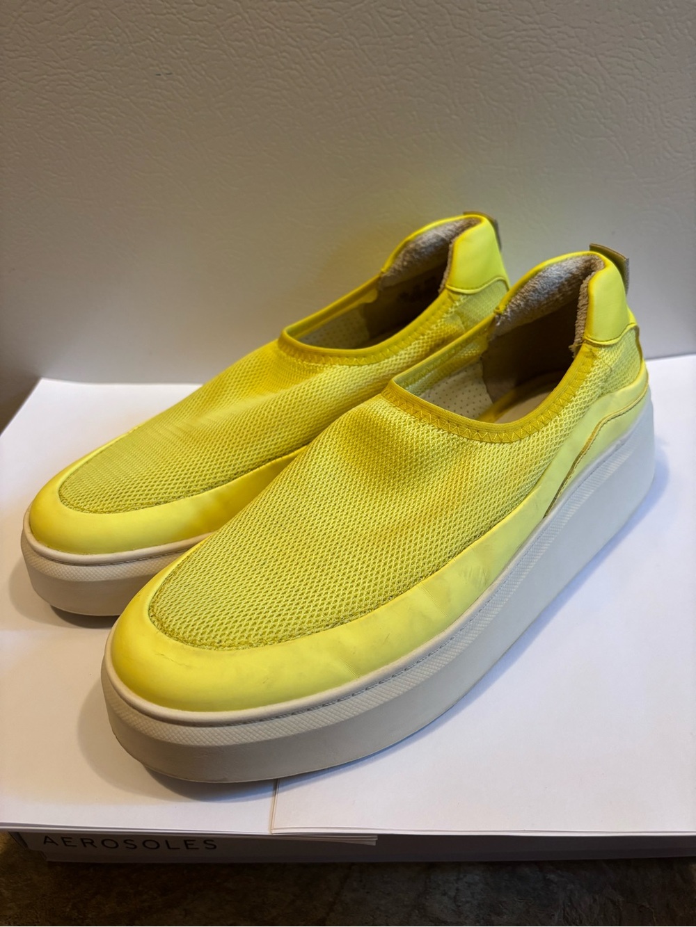 Franco Sarto Bright Yellow mesh fabric Slip-On Platform Loafers